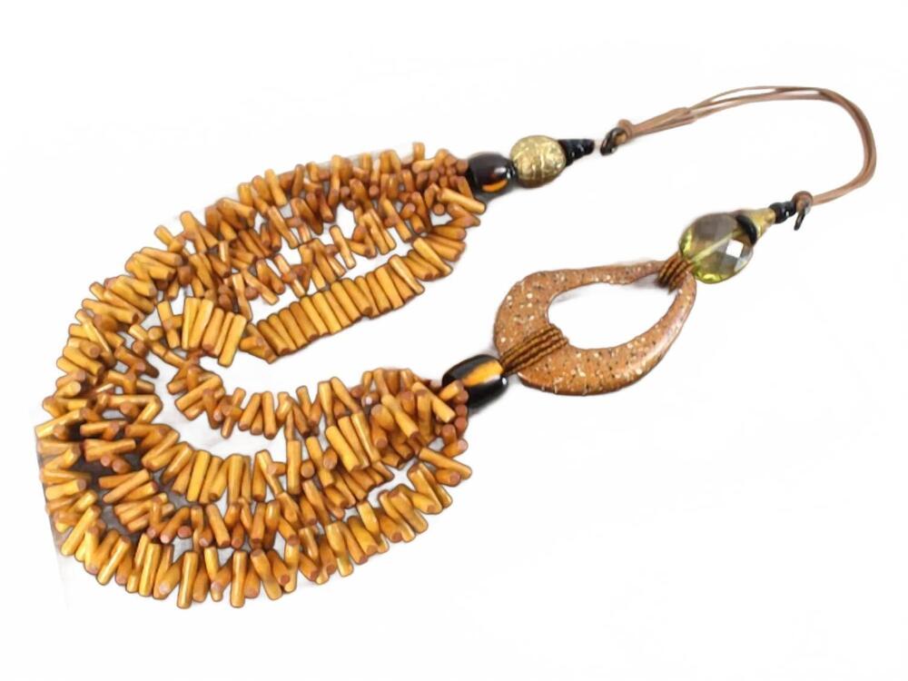 NEW PRETTY PERSUASIONS women's gmelina arborea wood cube beads statement necklac